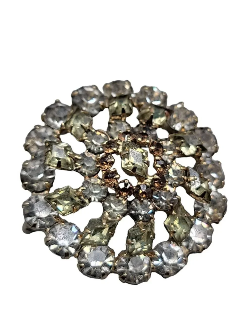 MCM Layered Cluster Brooch Round Crystal Navette Rhinestone Pin Unsigned Vintage